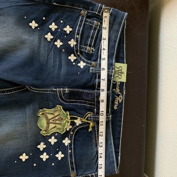 🎀HP🎀 Request Jeans Skinny Distressed Faded Jeans White Flowers & Stitching 9 - Picture 3 of 10